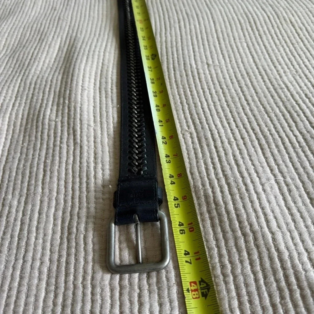 Calvin Klein Mens Leather Chain Link Belt Size 40 Black Silver Casual Jeans